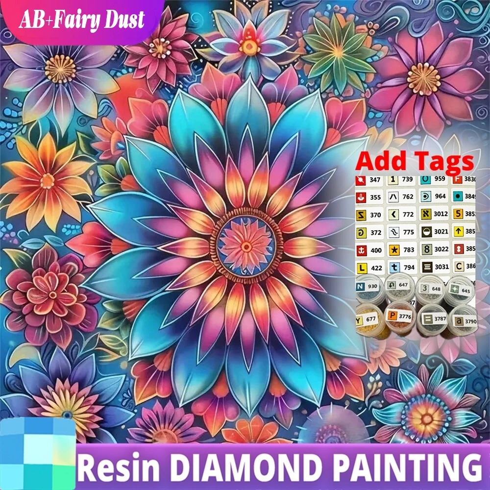 Resin AB Fairy Dust Diamond Painting Flower Colorful DIY Picture Of Rhinestones Embroidery New Arrival Mosaic Decor For Home