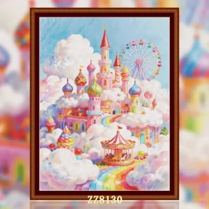 ZZ8130- Cloud Castle 14CT 16CT 18CT Printed On Canvas Cross Stitch DIY Set Needlework Embroidery 147 Colors