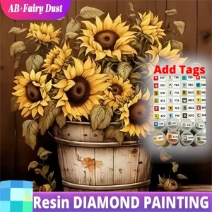 Resin AB Fairy Dust DIY Diamond Painting Sunflower Suitable For Beginners Flower Mosaic Vase Craft Kit Handmade Hobby