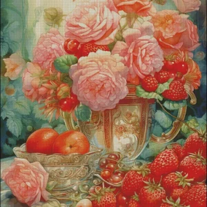 ZZ3957 Flowers Fruits 14CT 16CT Printed On Canvas Cross Stitch DIY Set Needlework Embroidery 210 Colors