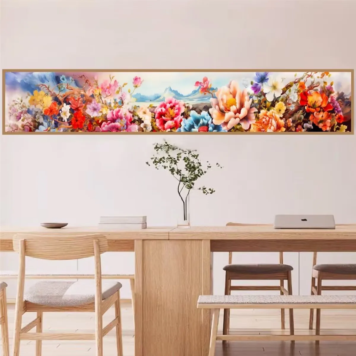 9ct 550x85cm Flowers Printed Kits Cross Stitch Embroidery DIY Chinese Style Needlework Set Home Decor Crafts With Needles