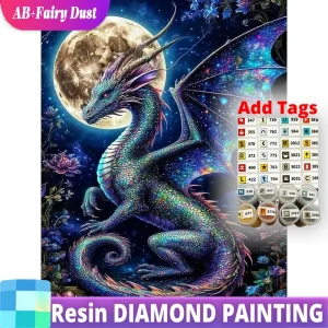 Resin AB Fairy Dust Dinosaur Diamond Painting Animal New Arrival Full Square Round Mosaic Moon DIY Embroidery Dragon Home Decor