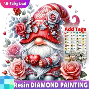 Resin AB Fairy Dust Diamond Painting Dwarf Cartoon Character Picture Rhinestones Portrait Mosaic Gnome Flower DIY Wall Decor