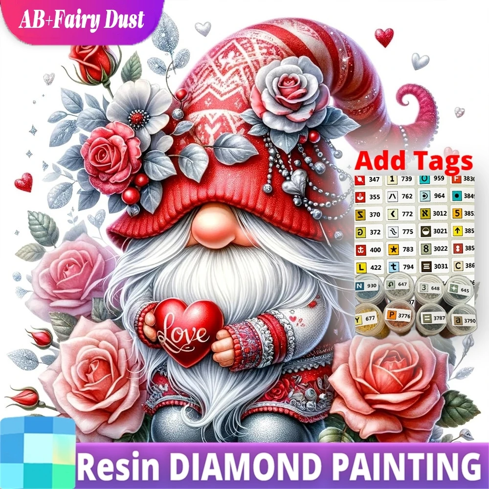 Resin AB Fairy Dust Diamond Painting Dwarf Cartoon Character Picture Rhinestones Portrait Mosaic Gnome Flower DIY Wall Decor
