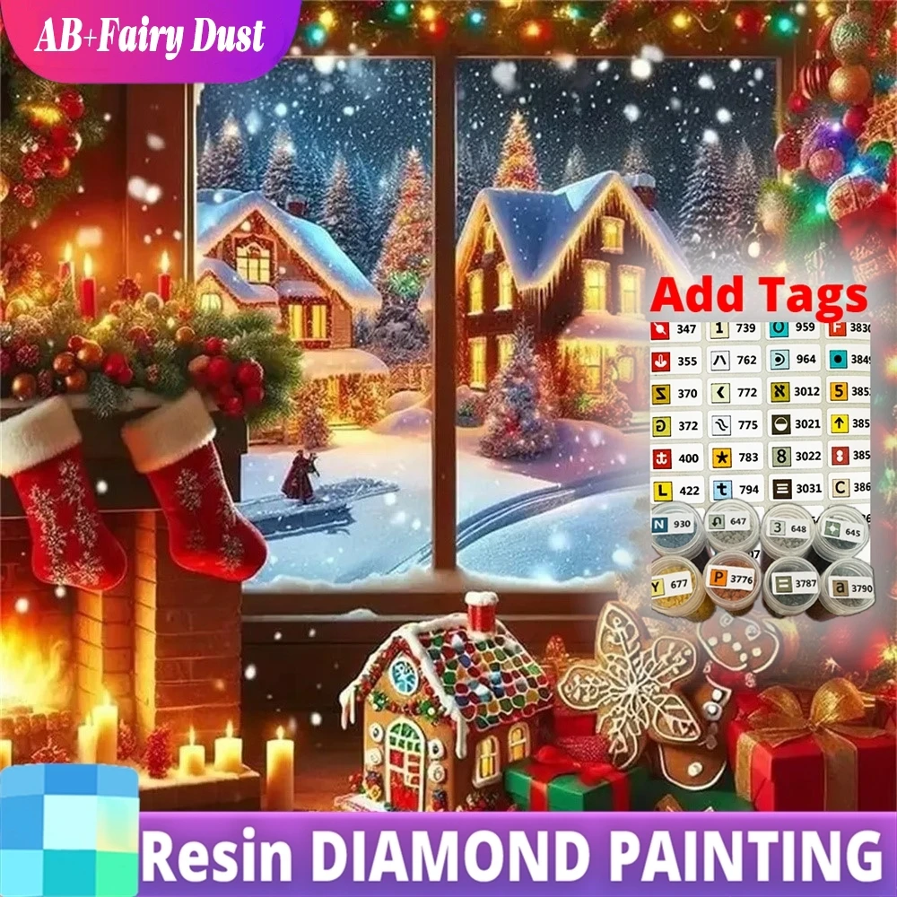 Resin AB Fairy Dust New Arrival Diamond Embroidery House Winter Landscape Painting Window DIY Mosaic Socks Christmas Gifts