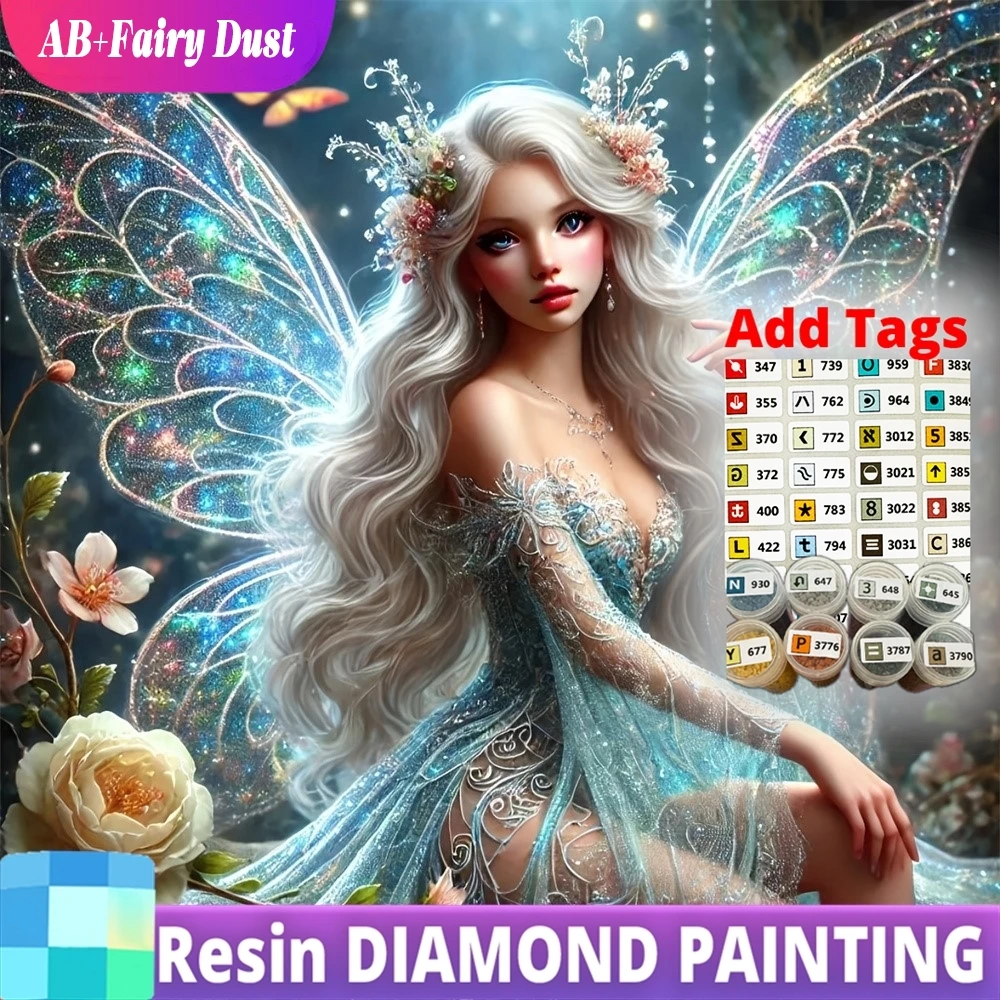 Resin AB Fairy Dust Diamond Embroidery Woman Portrait Painting Girl DIY Elf Mosaic Flower Picture Rhinestones Handmade Hobby