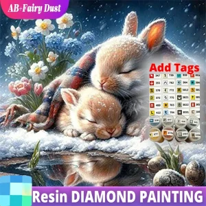 Resin AB Fairy Dust Full Square Round Diamond Mosaic Rabbit Animal DIY Painting Winter Cross Stitch Embroidery Handmade Hobby