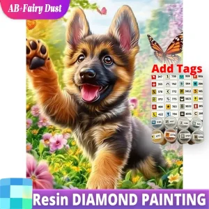 Resin AB Fairy Dust Dog Diamond Painting Animal DIY Full Square Round Mosaic Butterfly Suitable For Beginners Handmade Gift