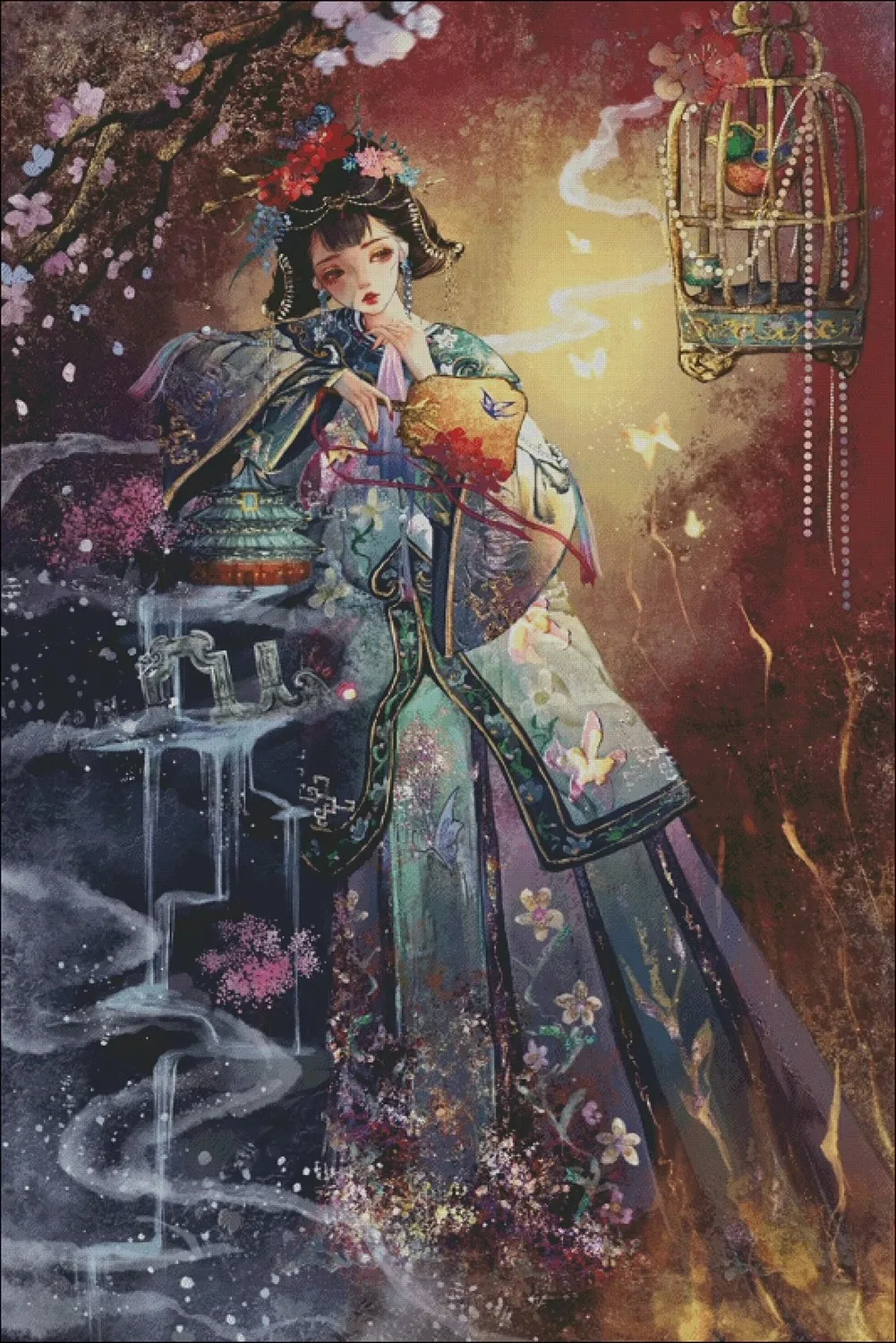 Ancient style beauty 14CT 16CT Printed Canvas Cross Stitch DIY Set Chinese Pattern Kit Home Needlework Embroidery 202 Colors