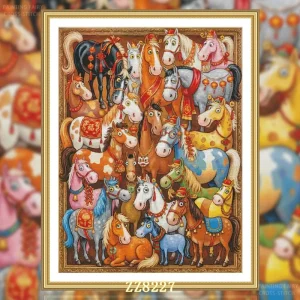 ZZ8227 - Horses 14CT 16CT 18CT Printed On Canvas Cross Stitch DIY Set Needlework Embroidery 177 Colors