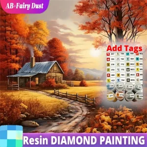 Resin AB Fairy Dust Diamond Painting House Landscape DIY Cross Stitch Kits Tree Embroidery Autumn Mosaic Handmade Hobby
