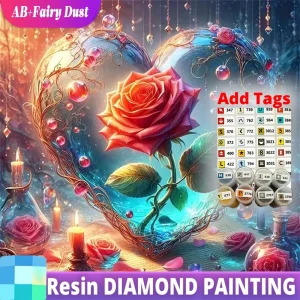 Resin AB Fairy Dust 5D DIY Diamond Painting Rose Flower Cross Stitch Kits Mosaic Love Heart Suitable for Beginners Holiday Gifts