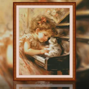 ZZ5902 Girl with Cat 14CT 16CT 18CT Printed On Canvas Cross Stitch DIY Set Needlework Embroidery 163 Colors