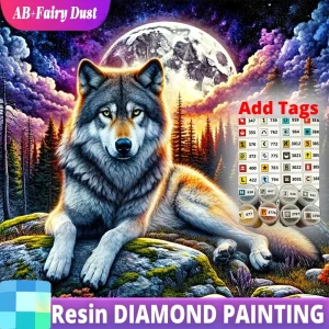 Resin AB Fairy Dust New Arrival Diamond Embroidery Wolf Painting Dog Animal DIY Tree Mosaic Moon Picture Rhinestones Wall Decor